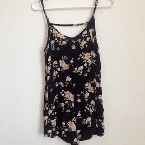 Black romper with pink flowers